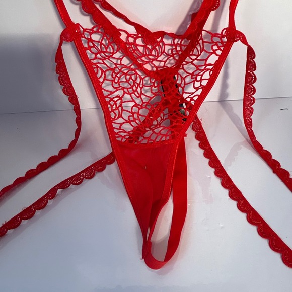Ann Summers Red Lace Corset Style Thong Teddy Lingerie XL - Picture 2 of 5